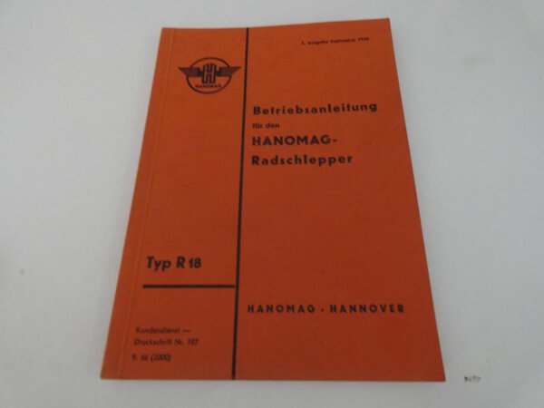 Original Hanomag Schlepper R18 Betriebsanleitung