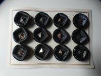 12 Stück Alte Glasknöpfe auf Musterkarte Antik Schwarz innen Silber schimmernd