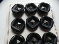 12 Stück Alte Glasknöpfe auf Musterkarte Antik Schwarz innen Silber schimmernd