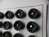 12 Stück Alte Glasknöpfe auf Musterkarte Knopfkarte Antik ca.23mm Schwarz/Gold schimmernd