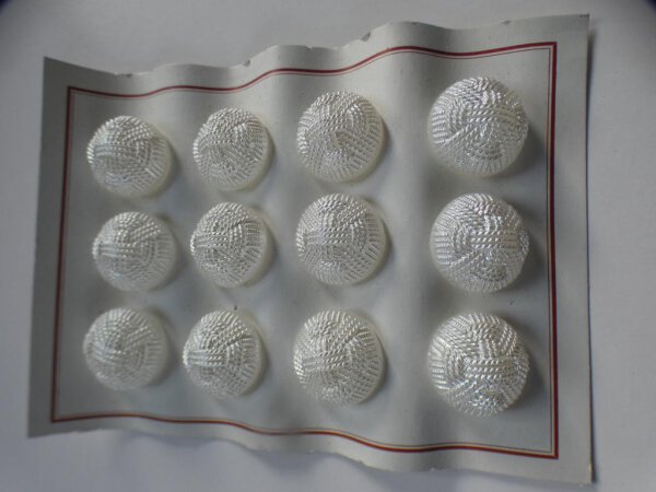 12 Stk Alte Glasknöpfe auf Musterkarte Knopfkarte Antik ca  23mm Weiß