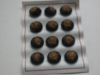 12 Stück Alte Glasknöpfe auf Musterkarte Knopfkarte Antik schwarz/gold ca.23mm